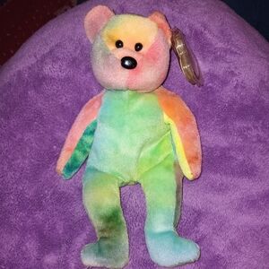 Rare Error Ty Beanie Baby Babies Garcia Plush Bean Bag- Green Tie-dye